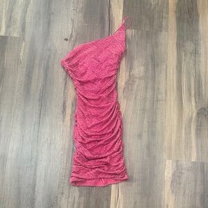 B Darlin Fuchsia One-Shoulder Dress